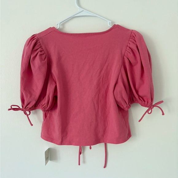 Free People NEW Kitty Cotton Front Tie Puff Sleeve Crop Top in Velvet Rose XS - Picture 9 of 10